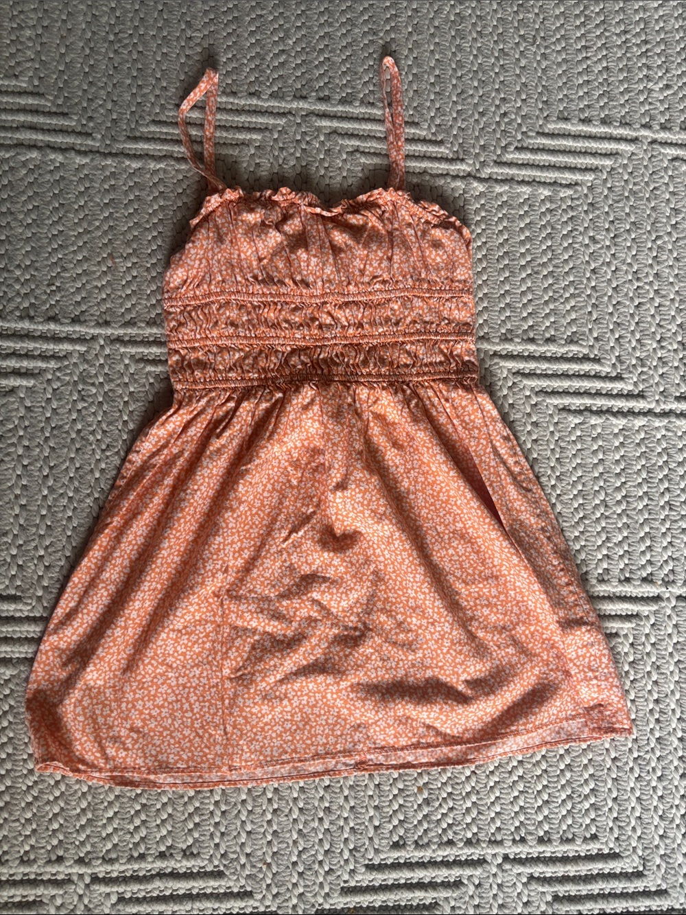 Wild Fable XS Orange Ditsy Floral Smocked Babydoll Mini Dress Spaghetti Strap